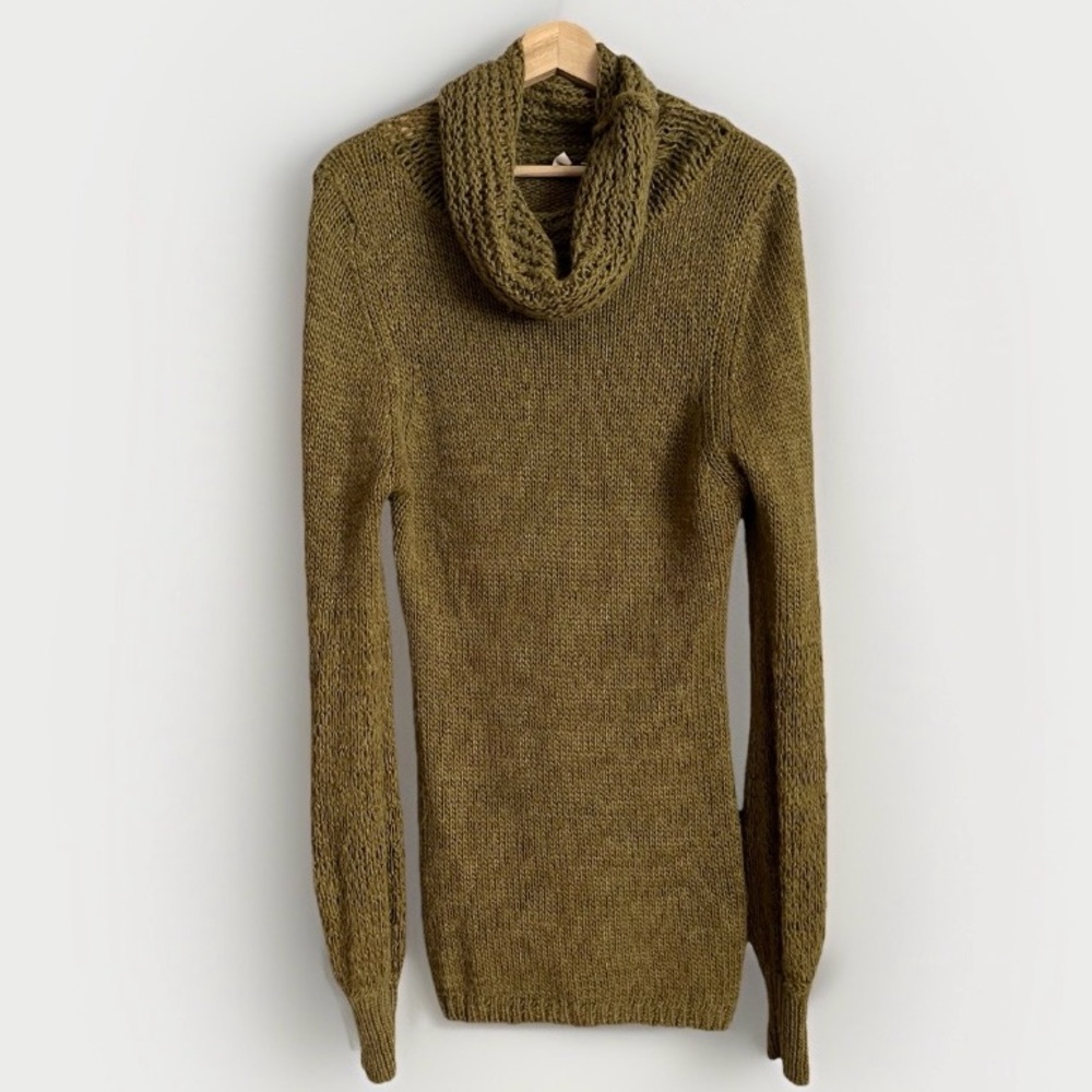 Anthropologie Moth Sweater Size Large Green Alpaca Cowl Neck Soft Stretchy Long